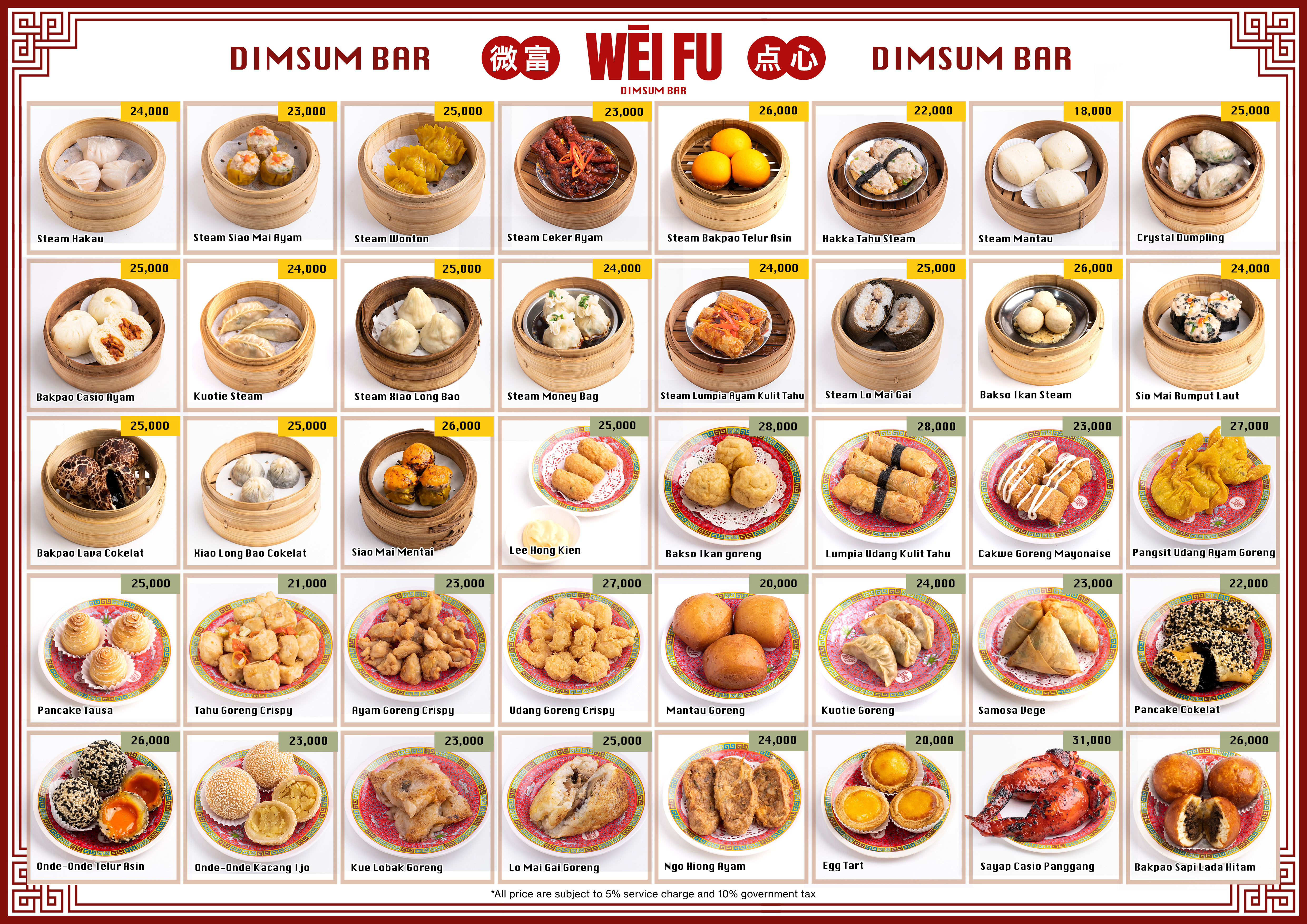 Menu Wei Fu Dimsum Bar – Cheung Fen, Soup, Bakmi, Minuman